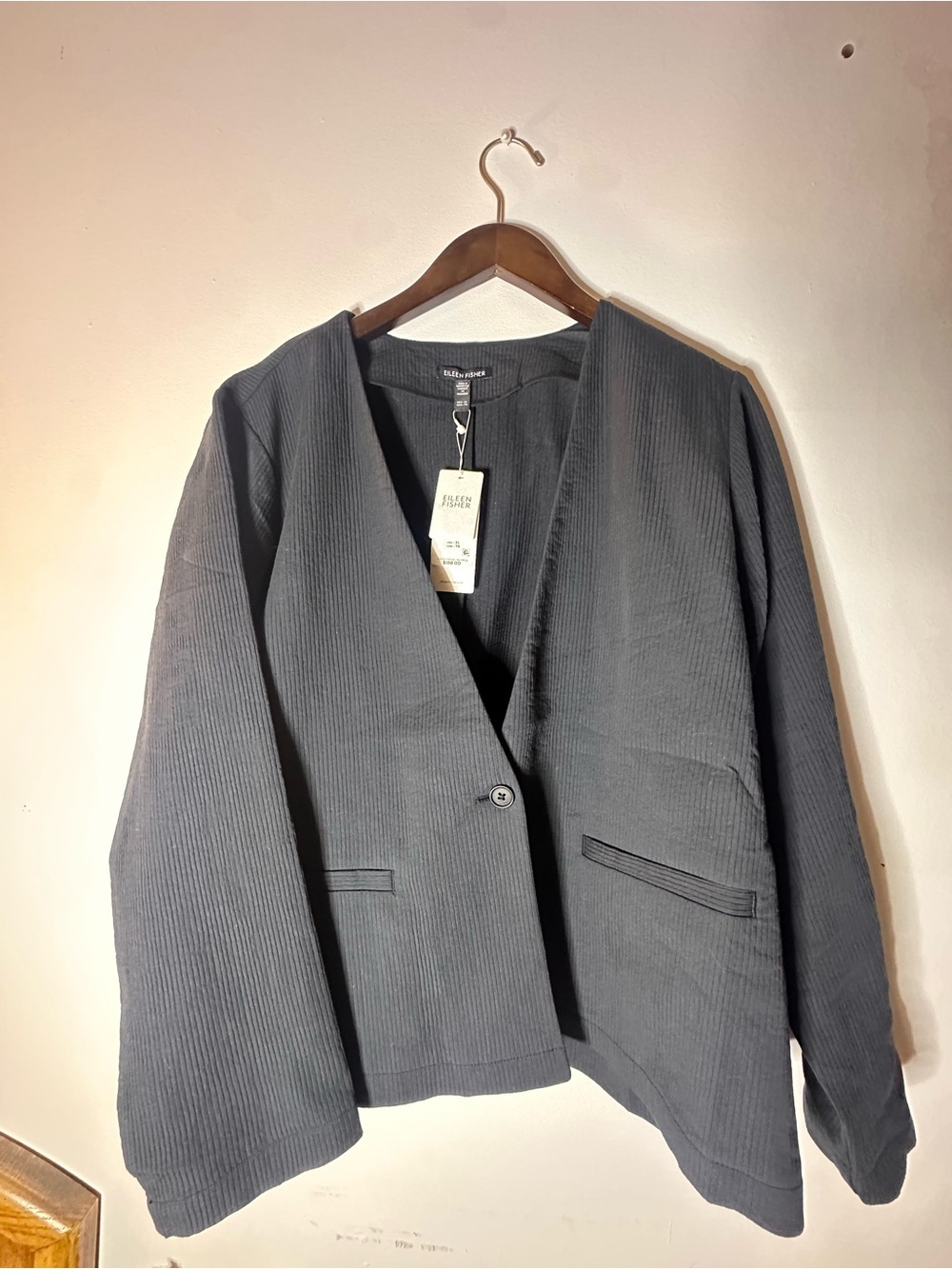 Eileen Fisher Black Ribbed Single-Button Blazer NWT Size XL